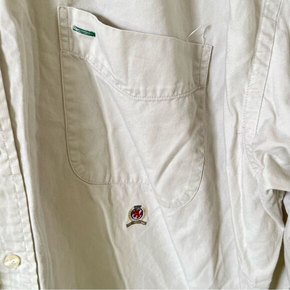 Tommy Hilfiger Beige Lion Crest Logo Long Sleeve Button Down Dress Shirt - Picture 7 of 9
